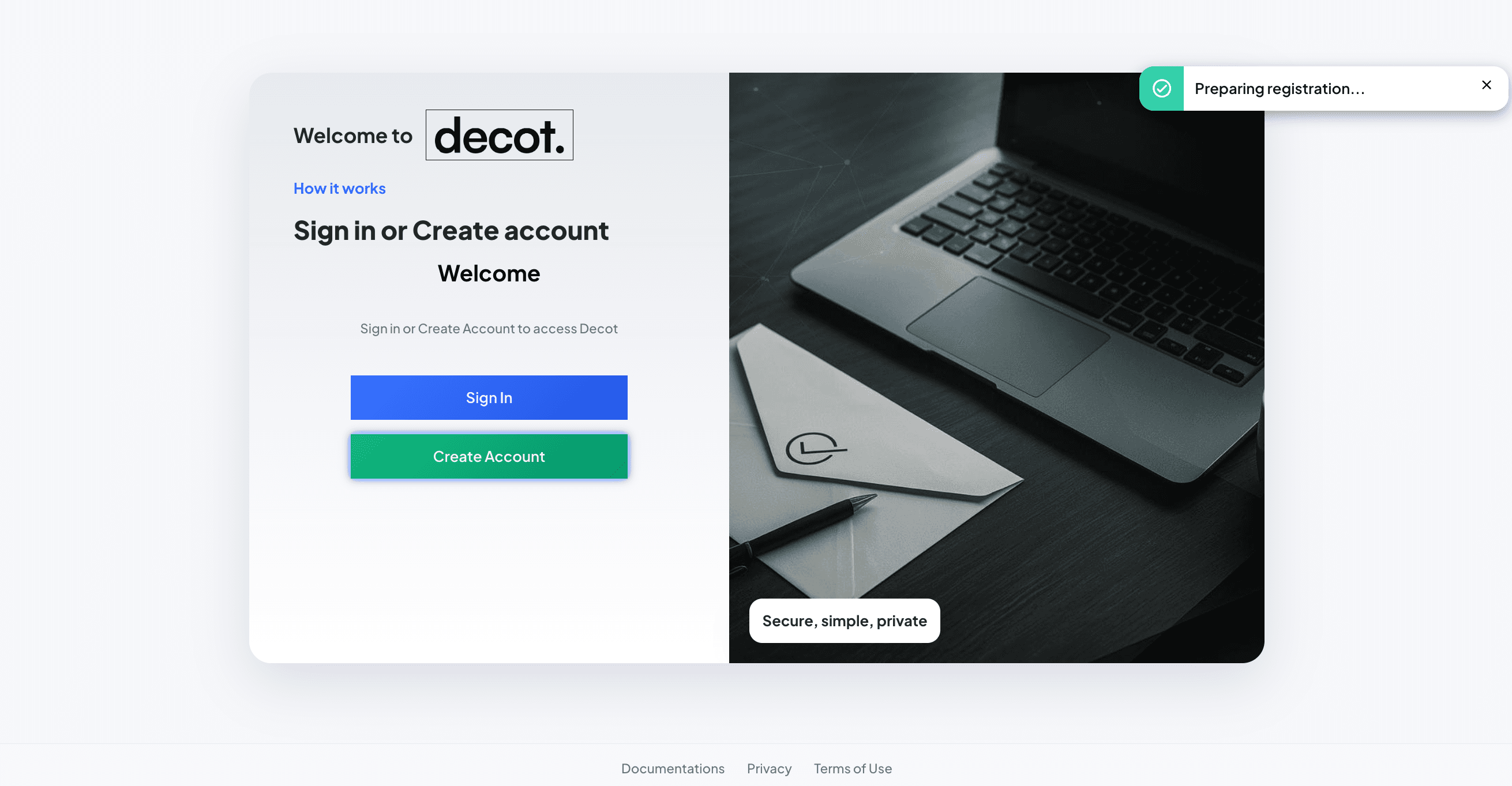 Decot sign-up and login method selection